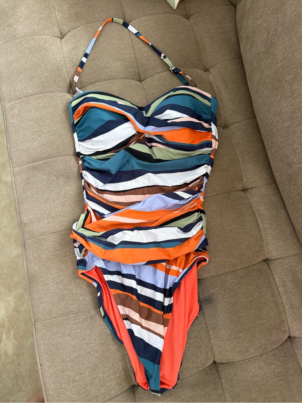 Anne Cole Multicolor Striped One-Piece Swimsuit in Orange, Navy, Green & White
